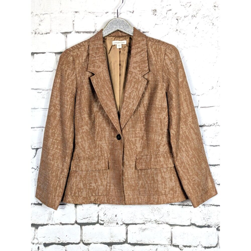 COLDWATER CREEK One-Button Jacquard Blazer Pockets Career Workwear Classic Sz 10